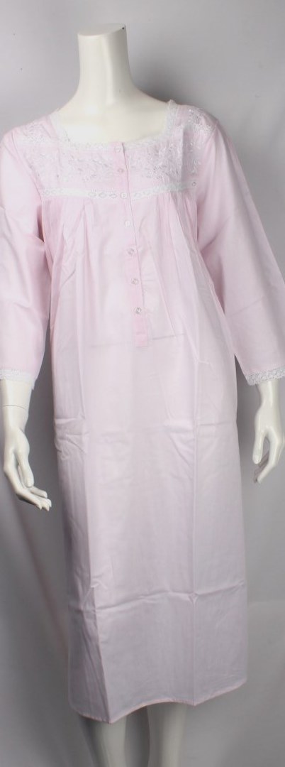 Cotton nightie w long sleeves and  embroidered flowers pink Style:AL/ND-26 image 0